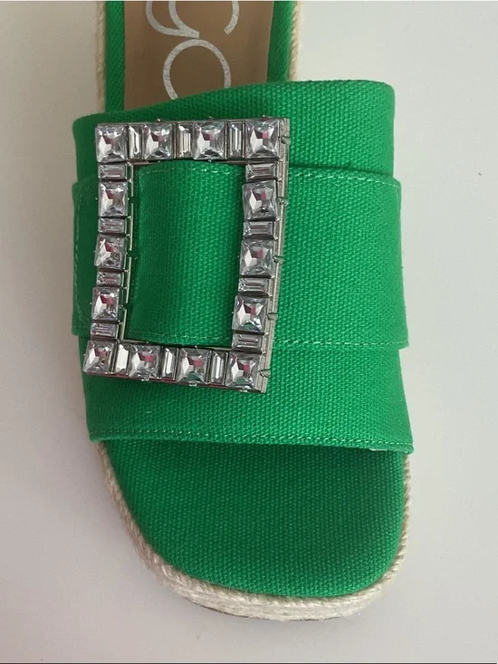 Sugar Embellished Green Espadrille Wedge Sandals NWT Sz 7 - Picture 3 of 8